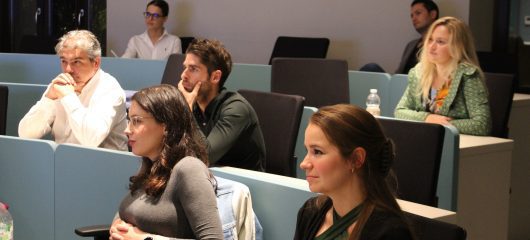 data science master students attending class on campus