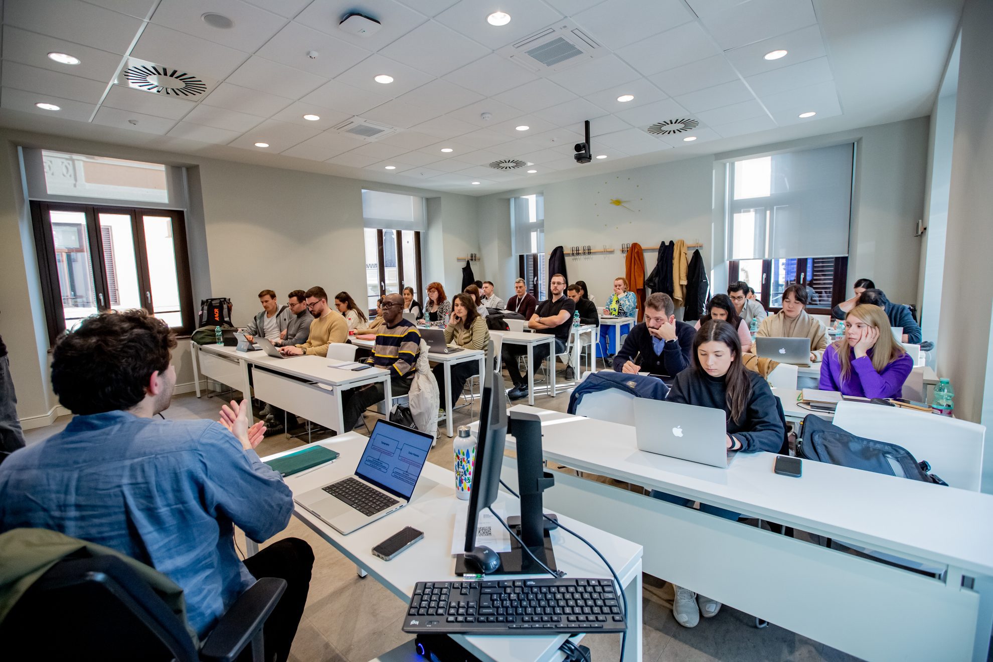 data science master students on campus studying